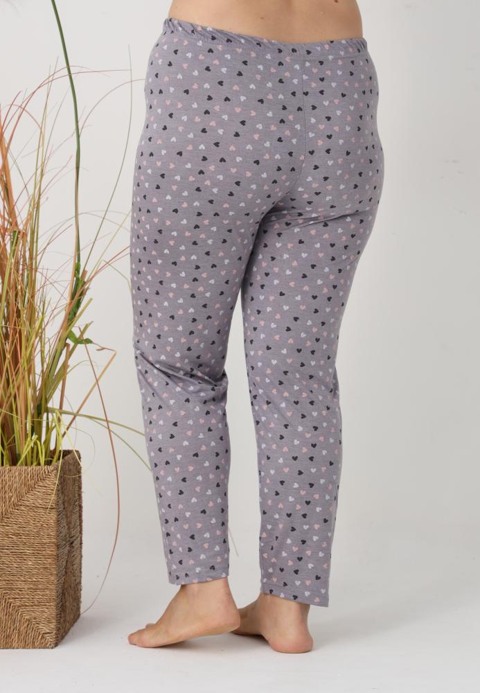 Pantaloni de Pijama Dama Lungi,Big Size,Culoare Gri cu Inimi , Engros